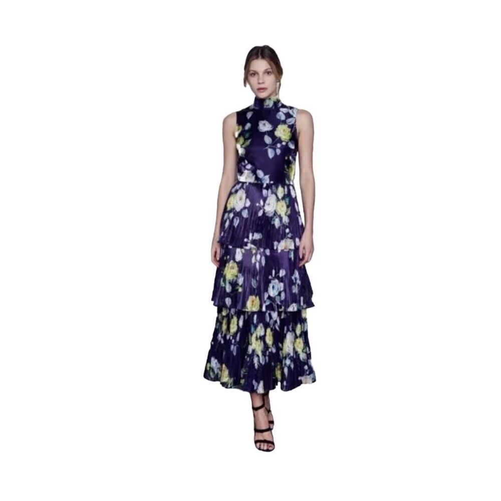 Flor Et.al High neck tiered liquid floral organza dress size 10 New